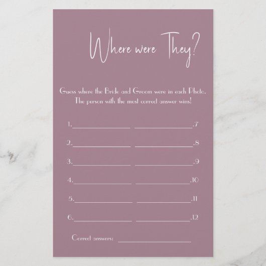 Wo waren sie? Brautparty Game Card Flyer (Vorne)