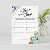 Wo waren sie Brautparty Game Travel Blue Einladung (Stehend Vorderseite)