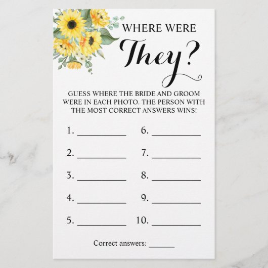 Wo waren sie? Green Sunflower Game Card Flyer (Vorne)