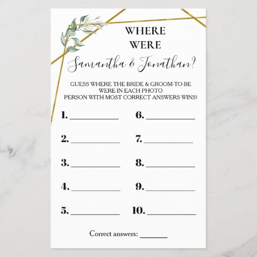 Wo waren sie Greenery Gold Duschkarte? Flyer (Vorne)