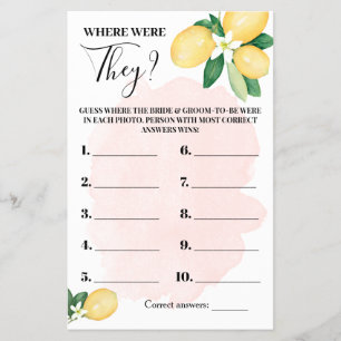 Wo waren sie Lemon Pink Brautparty Game Card? Flyer
