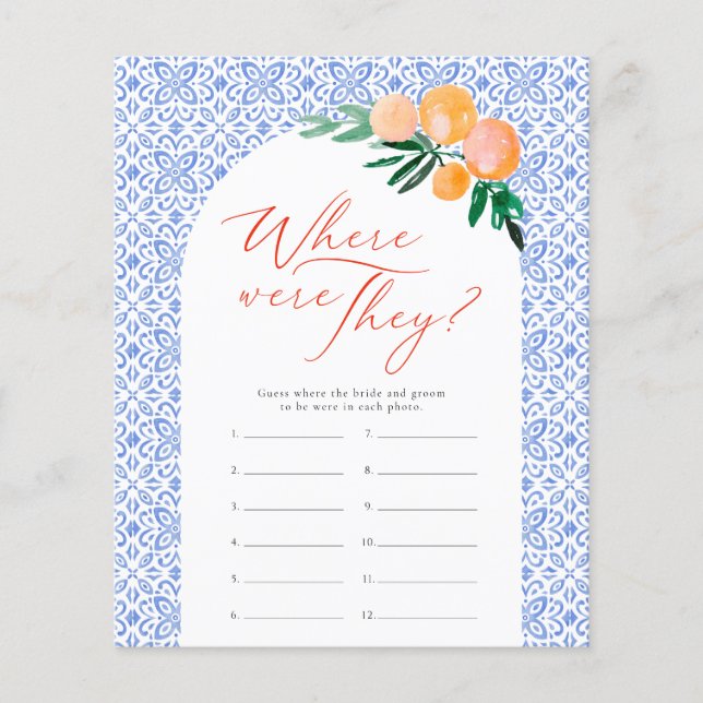 Wo waren sie Orange Spritz Brautparty Game (Vorderseite)