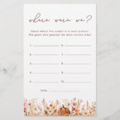Wo waren wir Boho Fall Pumpkin Brautparty Game (Vorderseite)