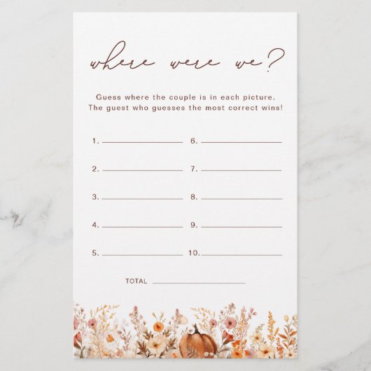 Wo waren wir Boho Fall Pumpkin Brautparty Game (Vorderseite)