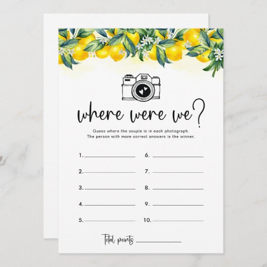 Wo waren wir Lemon Brautparty Game Card? Einladung (Vorne/Hinten)