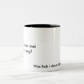 Wo woar mei Leistung? Zweifarbige Tasse (Mittel)