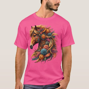 Wo Women's Girls Floral Wild Horse Country Horse R T-Shirt