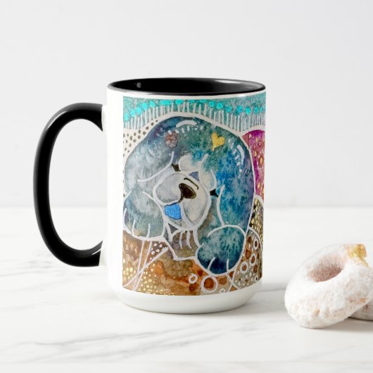 WOBBLE-ROCK Chow Hund Aquarellbatik Tasse (Mit Donut)