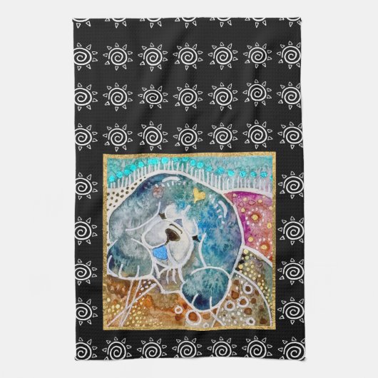 WOBBLE-ROCK Hund Wasserfarbbatik Kiste Geschirrtuch (Vertikal)