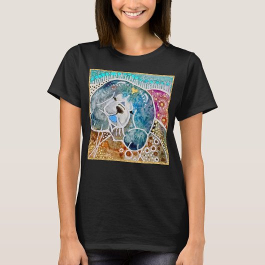 WOBBLE-ROCK Hund Wasserfarbbatik Kiste T-Shirt (Vorderseite)