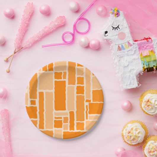 Wobbly modulus Retro Modern Geometric Orange Pappteller (Party)