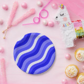 Wobbly Pop Stripes Bright Blue Diagonal Muster Pappteller (Party)