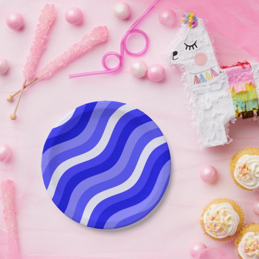 Wobbly Pop Stripes Bright Blue Diagonal Muster Pappteller (Party)