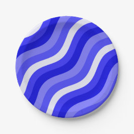 Wobbly Pop Stripes Bright Blue Diagonal Muster Pappteller