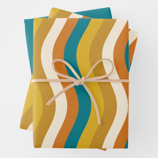 Wobbly Pop Stripes Retro Modernes Muster Aquamarin Geschenkpapier Set (Beispiel)