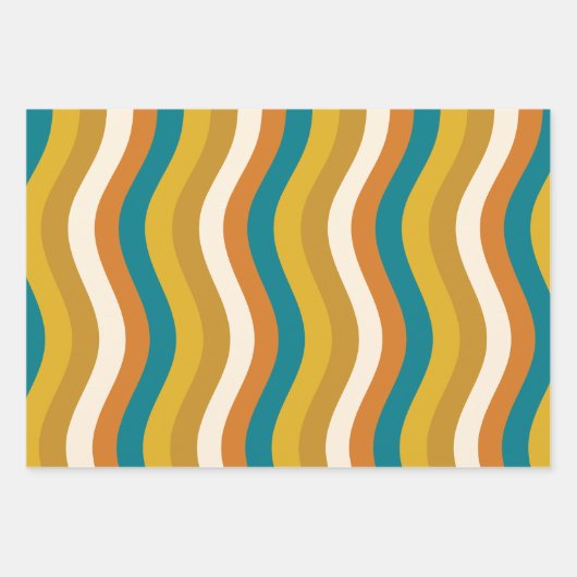 Wobbly Pop Stripes Retro Modernes Muster Aquamarin Geschenkpapier Set (Vorderseite)
