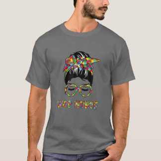 WOC Nurse Messy Bun Autism Liebe Heart Stethoscope T-Shirt