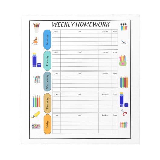 WOCHE HAUSAUFGABEN NOTIZBLOCK (Vorderseite)