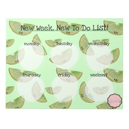 Woche zu tun Liste, Kawaii Kiwi Slice Notizblock (Vorderseite)