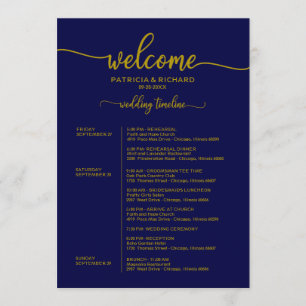 Wochenend-Hochzeitsplan Elegant Gold Navy Blau Einladung