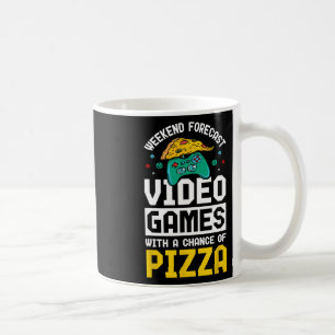 Wochenend-Vorhersage Videospiele und Pizza Kaffeetasse