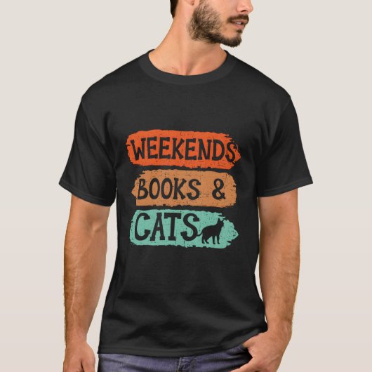 Wochenendbücher und Katzen mit Kinderbuchwurm T-Shirt (Vorderseite)