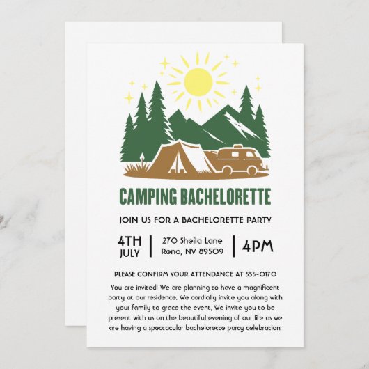 Wochenende am Camping Bachelorette Einladung (Vorne/Hinten)