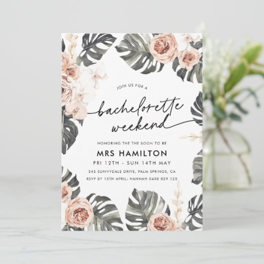 Wochenende des tropischen Junggeselinnen-Abschieds Einladung (Stehend Vorderseite)