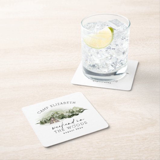 Wochenende im Camping Woods Bachelorette Rechteckiger Pappuntersetzer (Vor Ort)