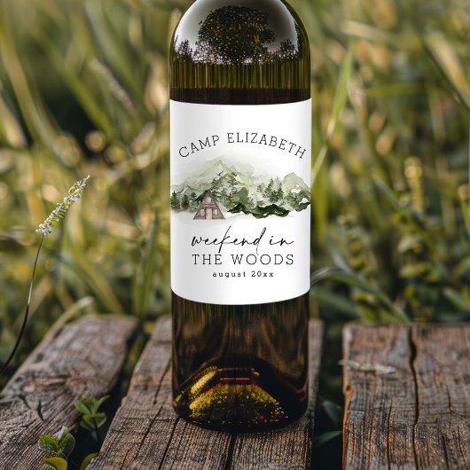 Wochenende im Camping Woods Bachelorette Weinetikett