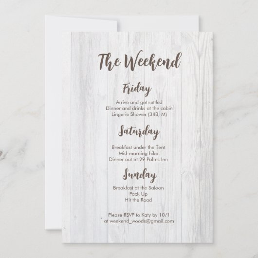 Wochenende im Wald Bachelorette Einladung (Rückseite)