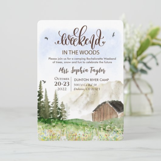 Wochenende im Wald Bachelorette Einladung (Stehend Vorderseite)