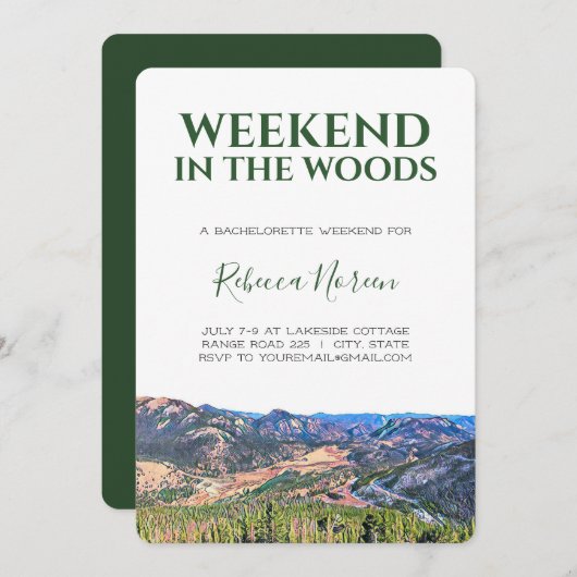 Wochenende im Wald Junggeselinnen-Abschied Einladu Einladung (Vorne/Hinten)