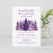 Wochenende im Wald Junggeselinnen-Abschied Lila Einladung (Stehend Vorderseite)