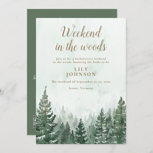 Wochenende im Wald Rustikaler Wald Bachelorette Einladung (Vorne/Hinten)