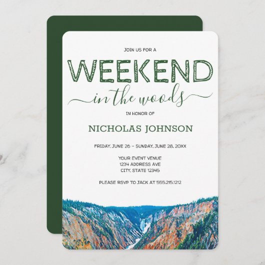 Wochenende in der Woods Bachelor Party Einladung (Vorne/Hinten)