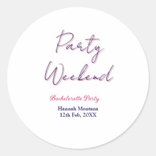 Wochenende Junggesellinnenabschied Name pink blau Runder Aufkleber