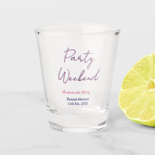 Wochenende Junggesellinnenabschied Name pink blau  Schnapsglas (Vorderseite)