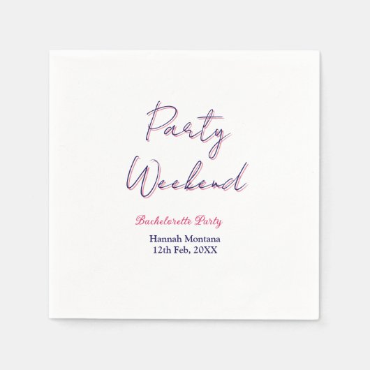Wochenende Junggesellinnenabschied Name pink blau  Serviette (Vorderseite)