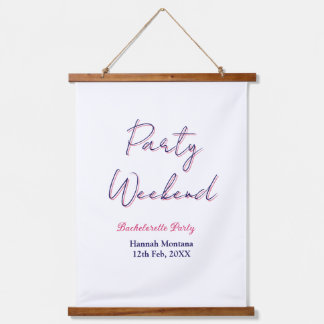 Wochenende Junggesellinnenabschied Name pink blau  Wandteppich Mit Holzrahmen