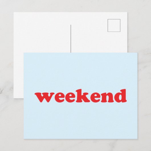 "Wochenende" rote, hellblaue Postkarte (Vorne/Hinten)