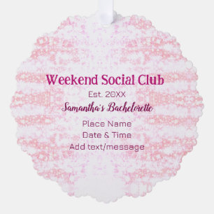 Wochenende Sozialverein pinkfarbener Glitzer Bache Ornament Karte