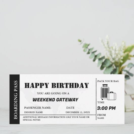 Wochenende Wegweiser Geburtstag Boarding Ticket Einladung (Stehend Vorderseite)