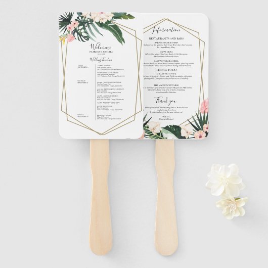 Wochenendhochzeitplan tropisch-florale Geometrie Fächer (Vorne und Hinten)