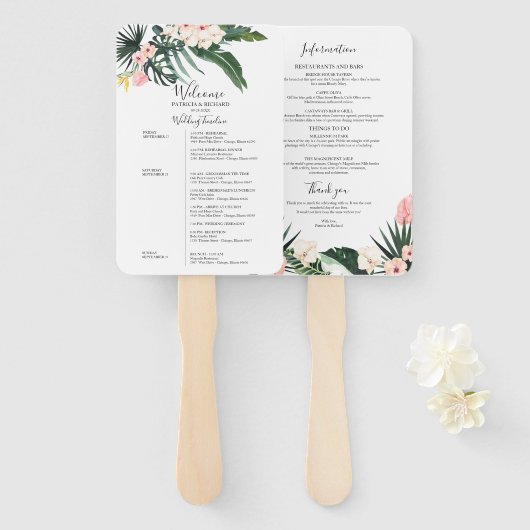 Wochenendhochzeitplan tropische Flora Fächer (Vorne und Hinten)