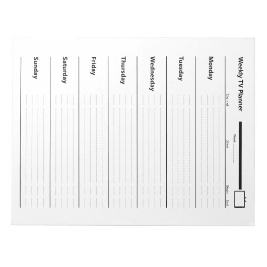 Wochenfernsehplaner Notizblock (Vorderseite)