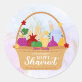 Wochenfest Basket Hebrew Happy Shavuot Runder Aufkleber (Vorderseite)