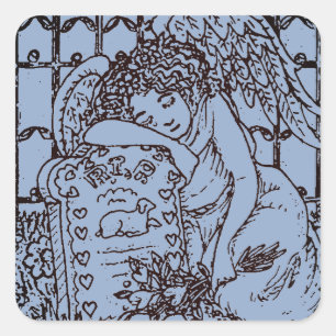 WOCHENGARDISCHE ANGEL, FRIEDHOF MOURNING BEILEID QUADRATISCHER AUFKLEBER