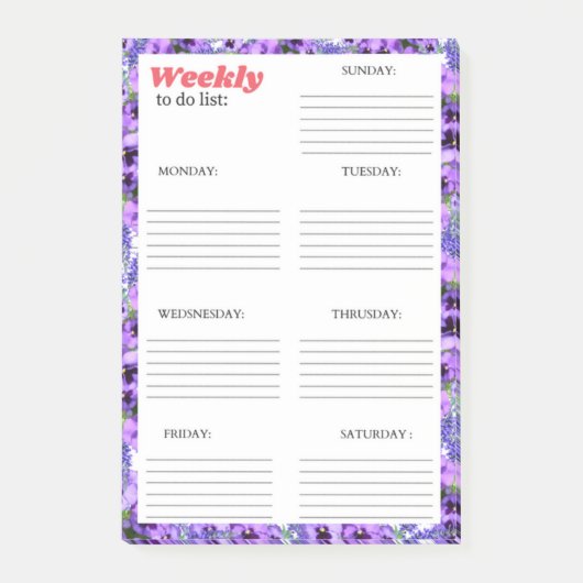 WOCHENLISTE: POST-IT KLEBEZETTEL (Vorderseite)