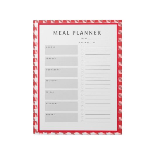 Wochenmahlplaner Red Gingham Border Notizblock (Rotiert)